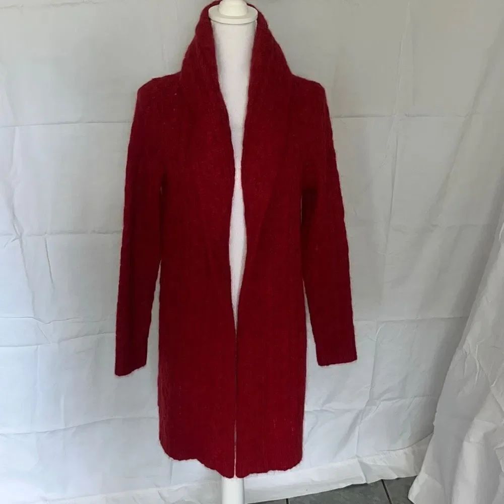 NWT Ralph Lauren Red Cable Knit Shawl Collar Long Cardigan Wool Mohair Angora M